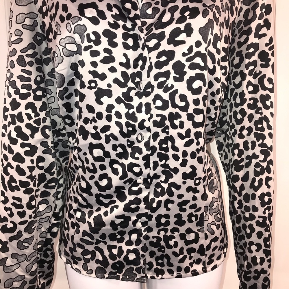 Trendy Leopard Print Satin Blouse, Size L - Picture 5 of 8